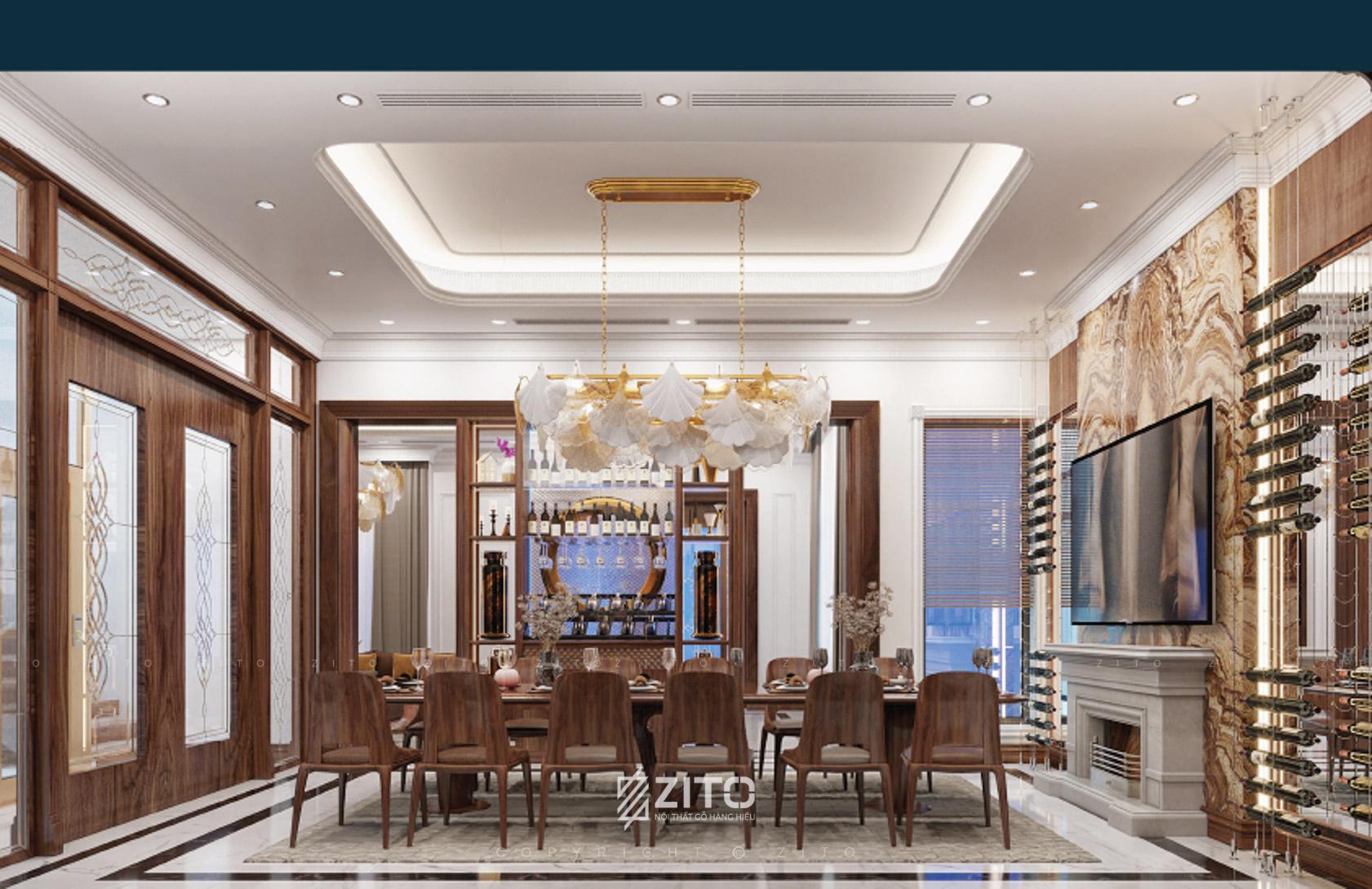 Sự kết hợp giữa nét hoài cổ và hơi thở đương đại giúp không gian nội thất Tân cổ điển ở Ecopark thể hiện gu thẩm mỹ tinh tế của gia chủ